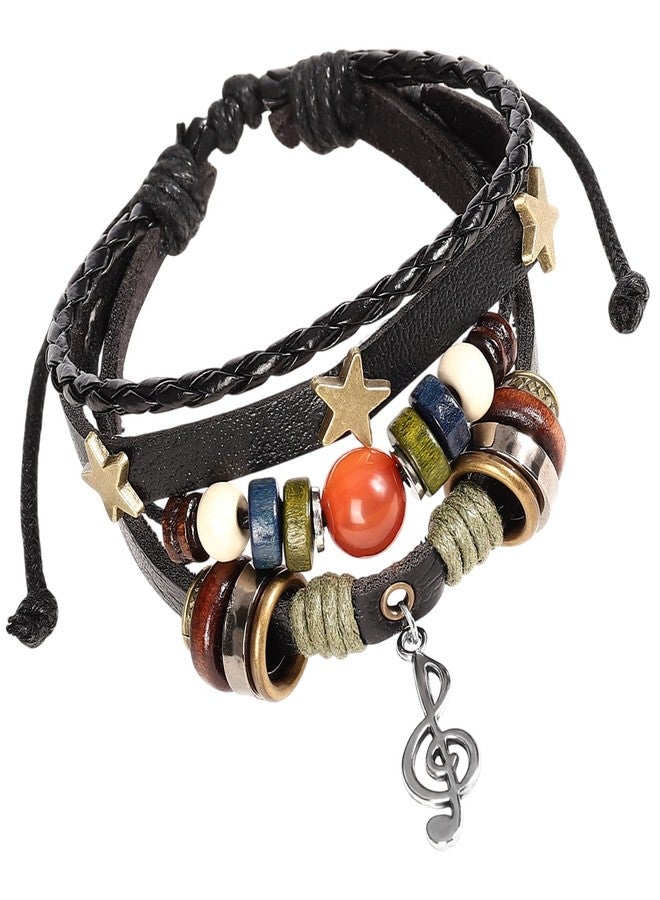 JOLYEAK Fairy Grunge Bracelet,Leather Music Bracelet,Punk Bohemian Bracelets,Hippie Aesthetic Cuff Wrap Leather Bracelets for Women Men - Image 1